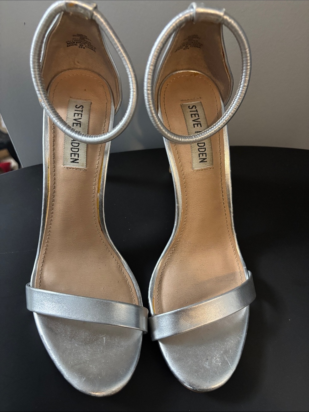 Steve Madden Metallic Silver Ankle-Strap Heels